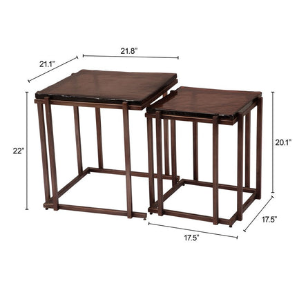 Set of Two Bronze Iron Square Frame Nested Tables