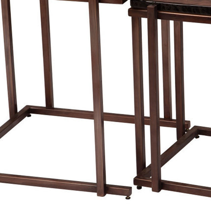 Set of Two Bronze Iron Square Frame Nested Tables