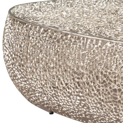 50" Silver Aluminum Oval Pedestal Coffee Table
