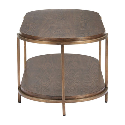 48" Brown Solid Wood and Wood Oval Pedestal Coffee Table
