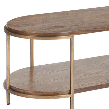 48" Brown Solid Wood and Wood Oval Pedestal Coffee Table
