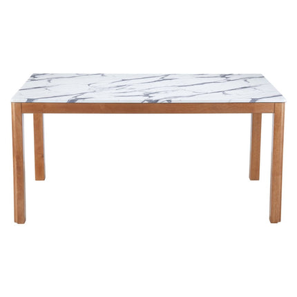 63" White and Natural Faux Marble and Solid Wood Dining Table