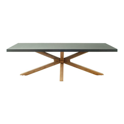 95" Gray and Natural Faux Concrete and Solid Wood Cross Leg Base Dining Table