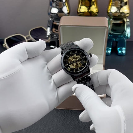 Stylish Men'S Fashion Casual Hollow Out Movement Mechanical Watch Waterproof Luminous