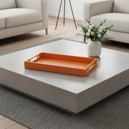 16" Orange And Gold Faux Shagreen Handmade Serving Tray With Handles