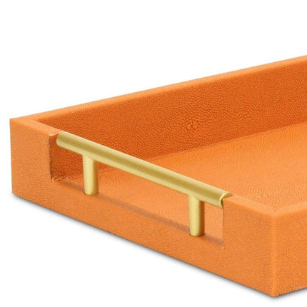 16" Orange And Gold Faux Shagreen Handmade Serving Tray With Handles