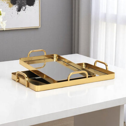 Set of Two Gold And Mirrored Glass Handmade Serving Trays