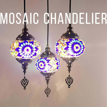 Turkish-moroccan Mosaic three-head ceiling lamp, E27 lamp holder, handmade glass