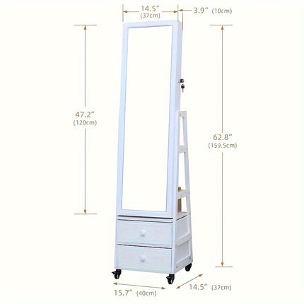 LED, Full Length Mirror Large Capacity Jewelry Organizer Armoire, Lockable Floor Standing Mirror