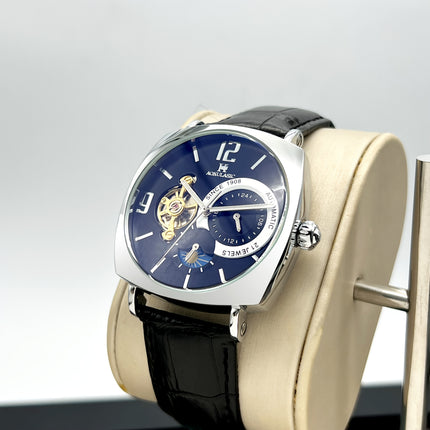 Elegant Men's Mechanical Watch - Retro Square Dial, Skeleton Design, Alloy Case