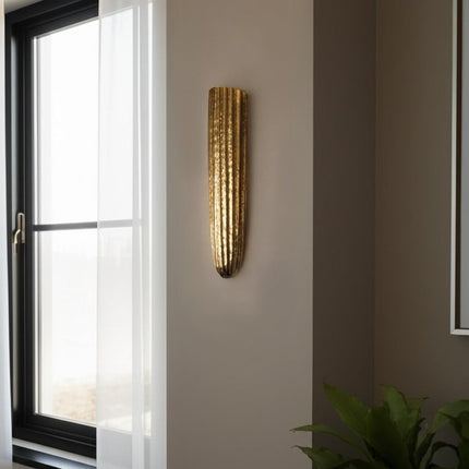 18" Antiqued Gold Ribbed Aluminum Wall Vase