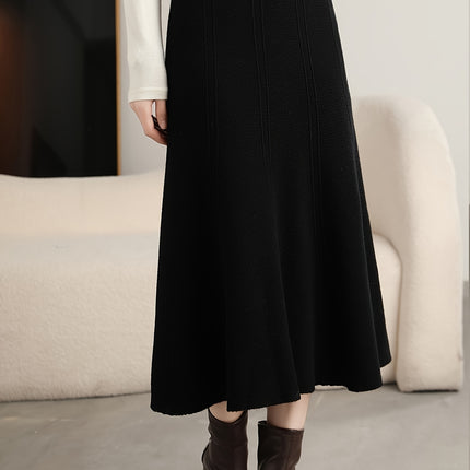 A Half-Length Skirt, Wool Skirt, Golden Ingot Stitch, Top, Stylish And Minimalist, Pleated Skirt, Wool Sweater