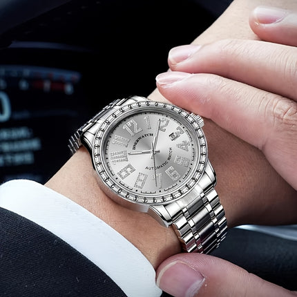 Men'S Casual Classic Automatic Mechanical Watch with Luxury Rhinestone Scale,