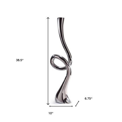 39" Silver Trumpet Aluminum Floor Vase
