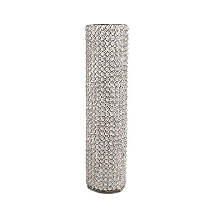 21" Clear And Silver Faux Crystal And Metal Table Vase