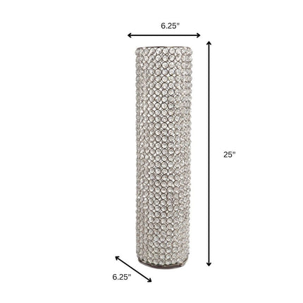 21" Clear And Silver Faux Crystal And Metal Table Vase