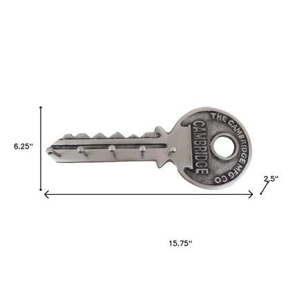 16" Silver Five Hook Wall Mount Key Shaped Coat Rack