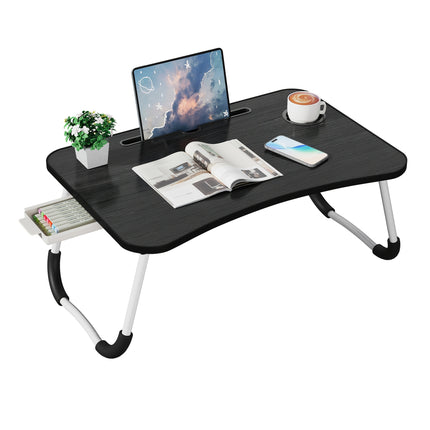 Foldable Laptop Lap Desk with Cup Holder and Drawer - Portable Dining Bed Tray, Suitable for Dining, Writing,
