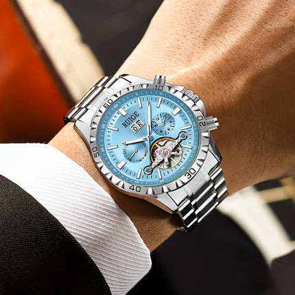 Luxury Weekly Calendar Men'S Watch Casual Sports Stainless Steel Watch, Without Battery