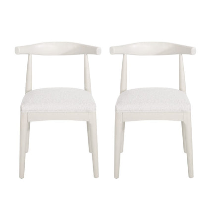 Set of Two White Wood Open Back Dining Arm Chairs