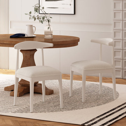 Set of Two White Wood Open Back Dining Arm Chairs
