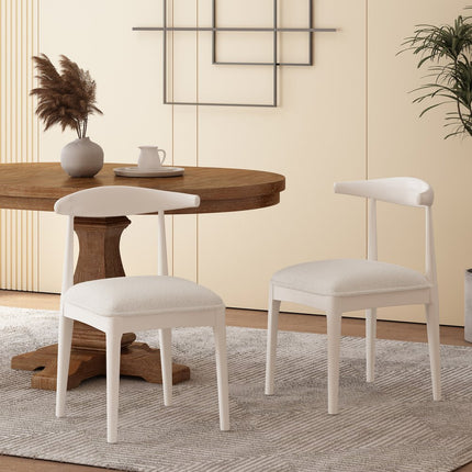 Set of Two White Wood Open Back Dining Arm Chairs