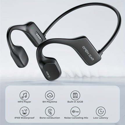 Headphones, Open Ear Air Conduction Headphones Wireless 5.3 Earphone, Built In Noise Cancellation Mic,