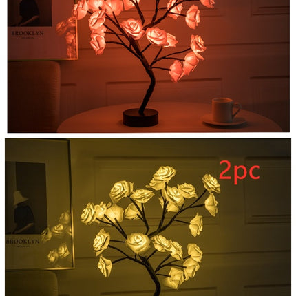 Rose Flower Lamp USB Battery Operated LED Table Lamp Bonsai Tree Night Lights Garland Bedroom Decoration Lights Home Decor