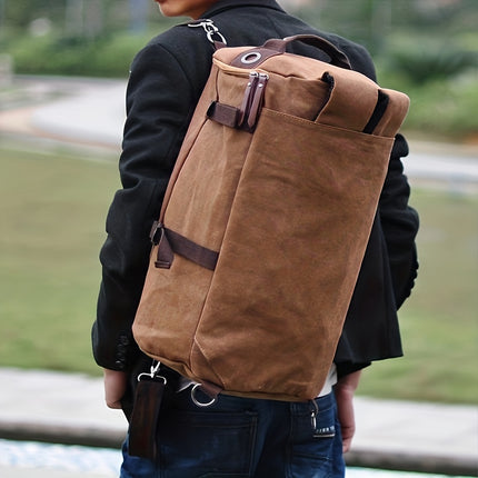 Fashion Canvas Korean-Style Backpack, Large Capacity Travel Bag, Street Outdoor Men's Casual Cylinder Bag,