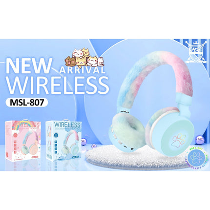 Fluffy Over-Ear Wireless Headphones with LED Paw Design, Comfortable Skin-Friendly Cushion, Hi-Fi Audio