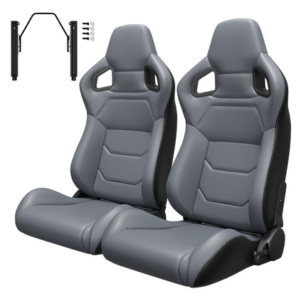 2PC Universal Bucket Racing Seats Stitch PVC Leather Reclinable Carbon Look Leather  With Adjustor Slider(Not Including Seat Bracket ) 1 box of 2 pieces