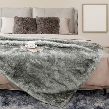 Reversible Faux Fur Blanket - Oversized 60"x80" Plush Mink & Beige/White/Gray Cozy Throw for Bed, Couch