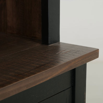 72" Brown and Black Distressed Wood Dining Hutch With Two Doors