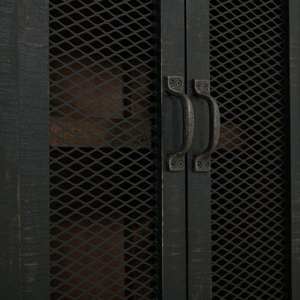 72" Brown and Black Distressed Wood Dining Hutch With Two Doors
