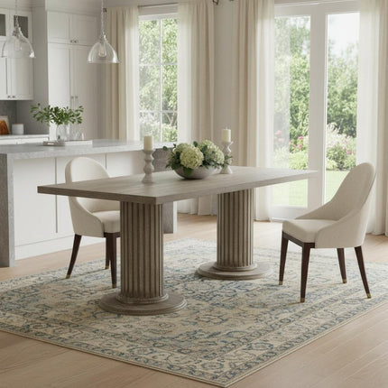 84" Gray Wood Double Pedestal Base Dining Table