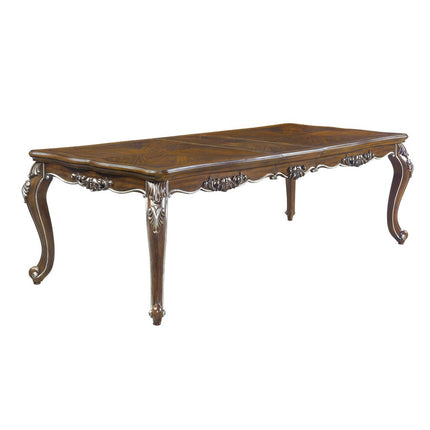 80" Oak and Silver Wood Removable Leaf Extendable Dining Table