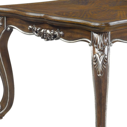 80" Oak and Silver Wood Removable Leaf Extendable Dining Table