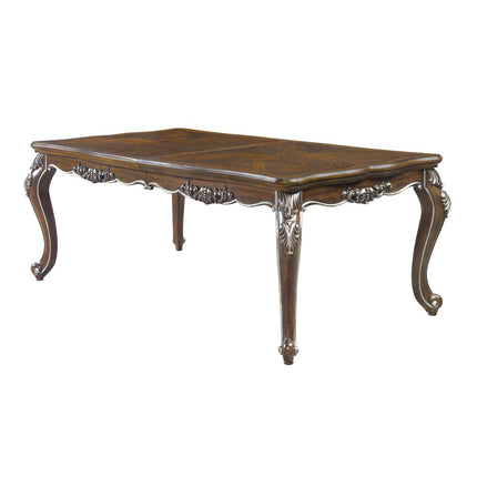 80" Oak and Silver Wood Removable Leaf Extendable Dining Table
