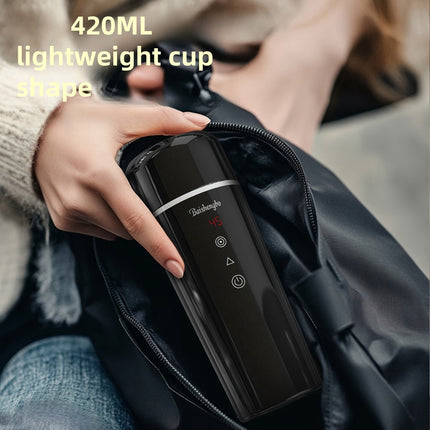 12 V Portable Electric Kettle - 14.2 oz Hot Water Insulated Car Cup, Magnetic Induction Stirring, Compact Travel Design,