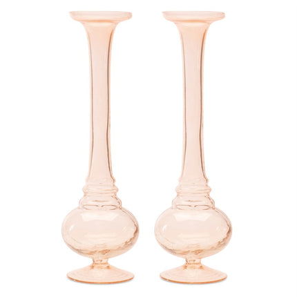 Set of Two 11" Pink Glass Trumpet Table Vases