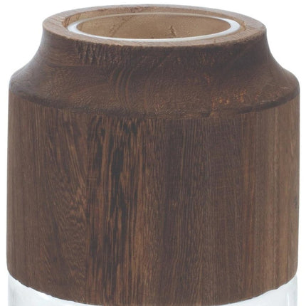 9" Brown And Clear Glass Round Table Vase With Wood
