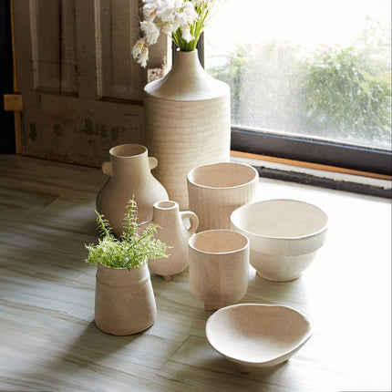 8" Beige Recycled Paper Textured Lines Urn Table Vase
