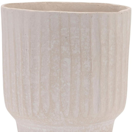 8" Beige Recycled Paper Textured Lines Urn Table Vase