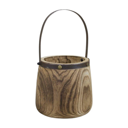 Set of Two Natural Wood And Steel Bucket Pot Planters