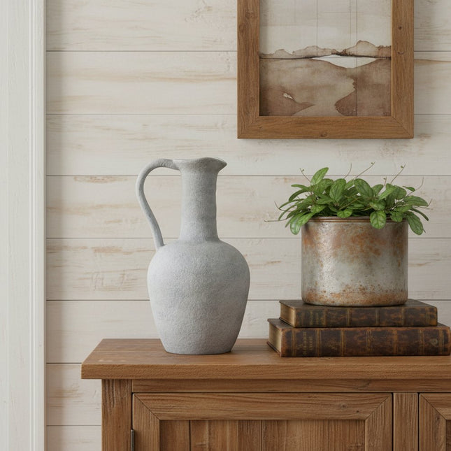 12" Gray Resin Round Pitcher Vase