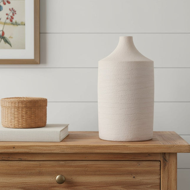 18" Beige Recycled Paper Cylinder Jug Floor Vase