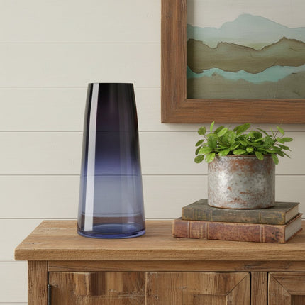 13" Blue Ombre Glass Tapered Table Vase