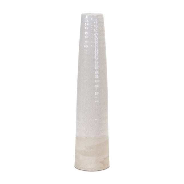 20" White And Sand Stoneware Tapered Cylinder Floor Vase