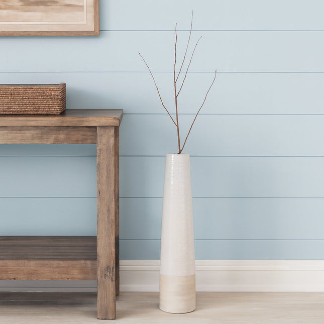 20" White And Sand Stoneware Tapered Cylinder Floor Vase