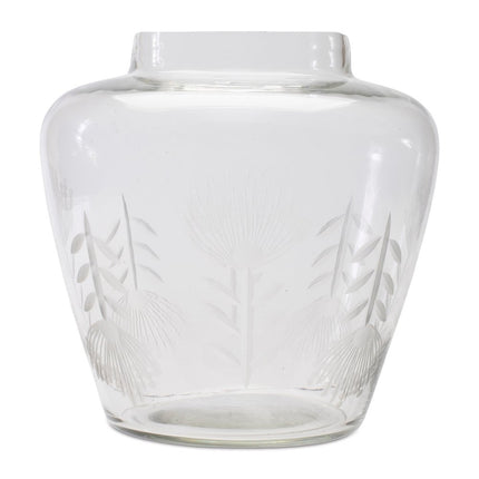 7" Clear Etched Leaf Glass Urn Table Vase